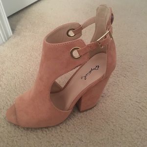 Rose Nude Suede Block Heel Sandals